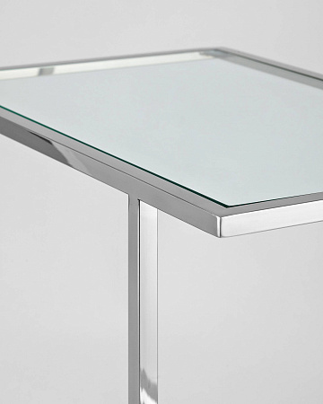 Журнальный столик 50*32 БОСТОН прозрачное стекло сталь серебро - Журнальные - МебельМедведь