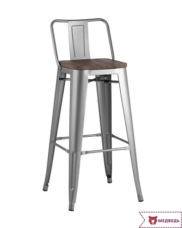 Стул барный TOLIX WOOD со спинкой серебристый матовый - Барные стулья - МебельМедведь