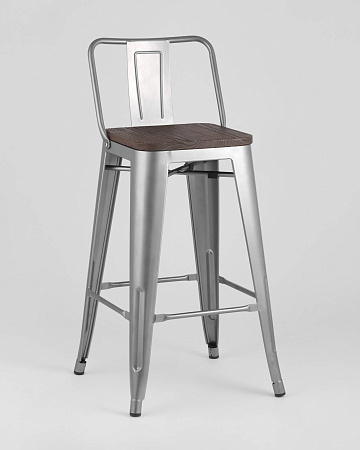 Стул полубарный TOLIX WOOD со спинкой серебристый матовый - Барные стулья - МебельМедведь